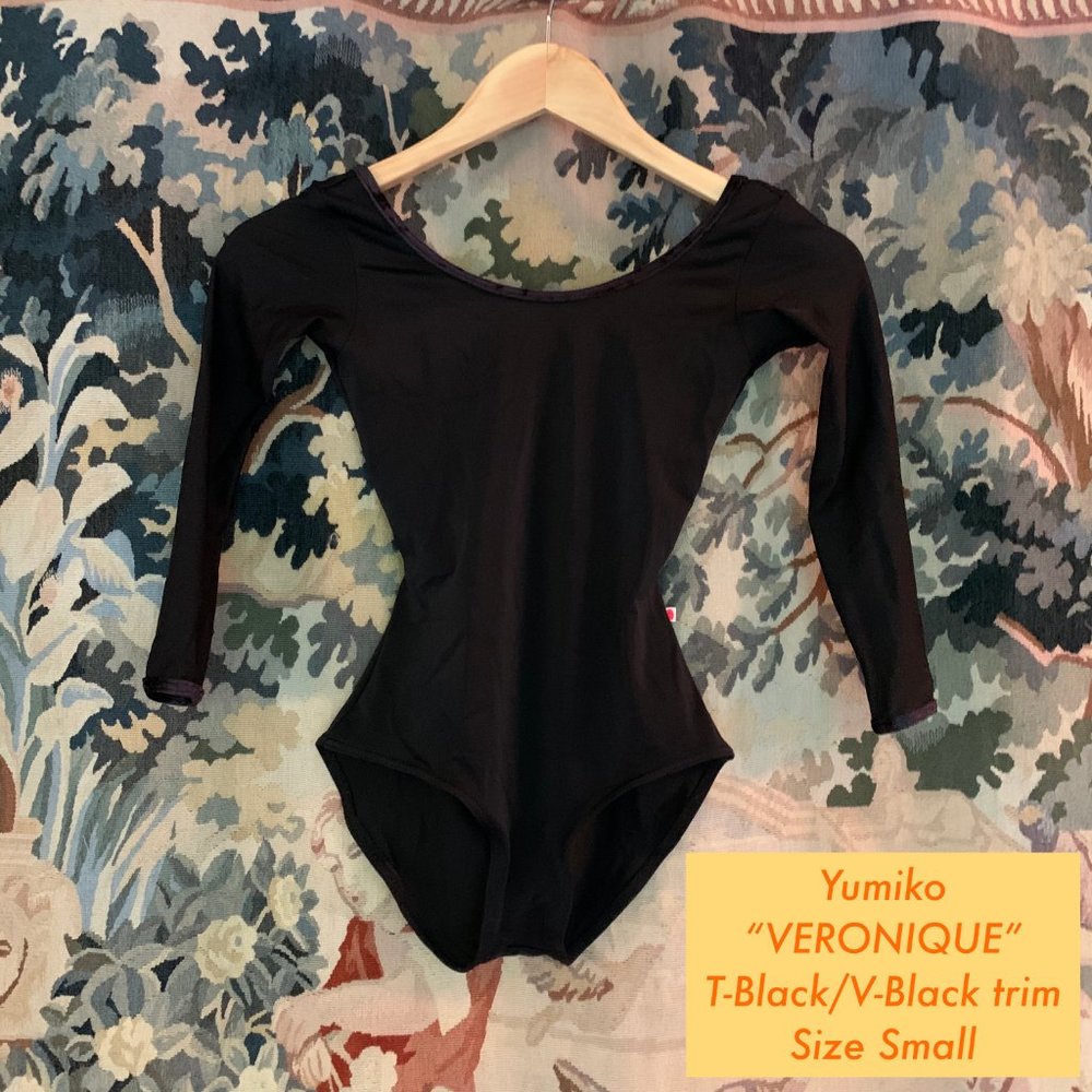 Yumiko VERONIQUE 3/4 Sleeve Black Techni Leotard S